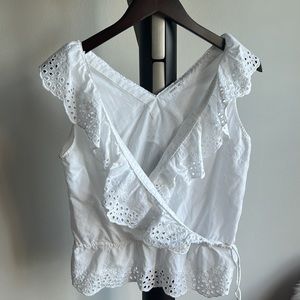 Oysho white ruffled cotton top S